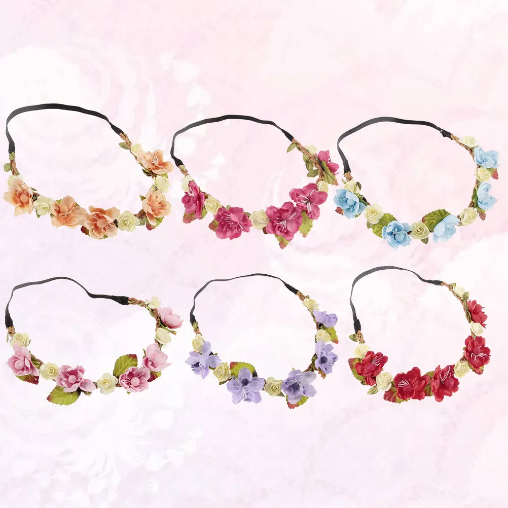 

6Pcs Baby Floral Elastic Headbands Simulation Flowers Leaves Adjustable Stretch Soft Fabric Headwraps Comfortable for Party