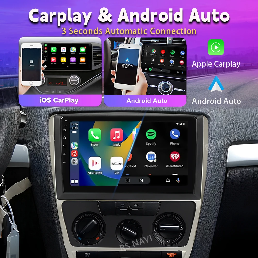 Android 16 Carplay Auto WIFI+4G Car Radio Multimedia Player For Skoda Octavia 2 A5 2008 - 2013 Autoradio Stereo 2din Head Unit