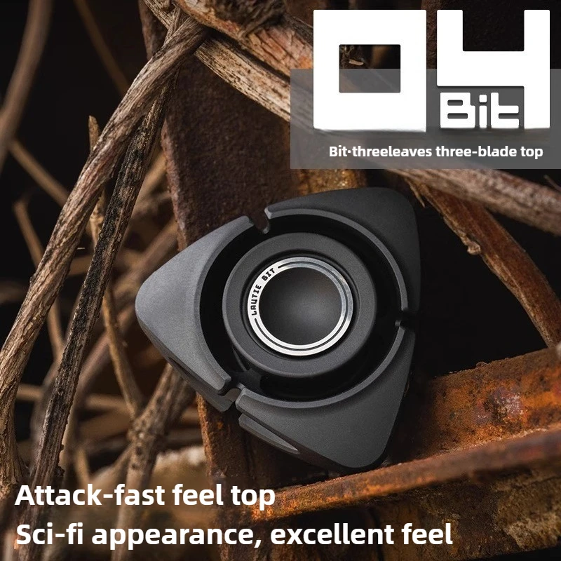 LAUTIE BIT-04 Three-leaf Mechanical Metal Rotating Hollow Black Technology Finger Fingertip Gyroscope Decompression Toy