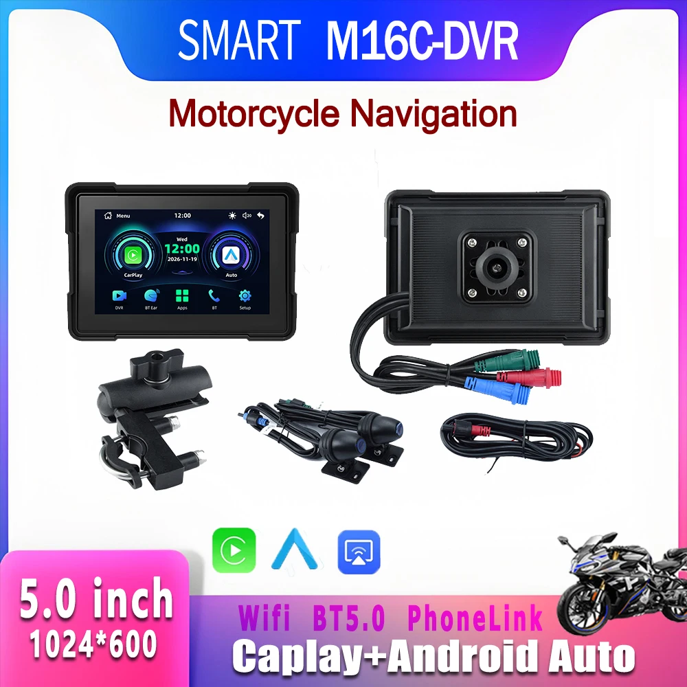 SMART 5 inch Motorcycle DVR GPS Navigation Multimedia Player Wireless CarPlay Android Auto IPX7 Waterproof Screen Recorder