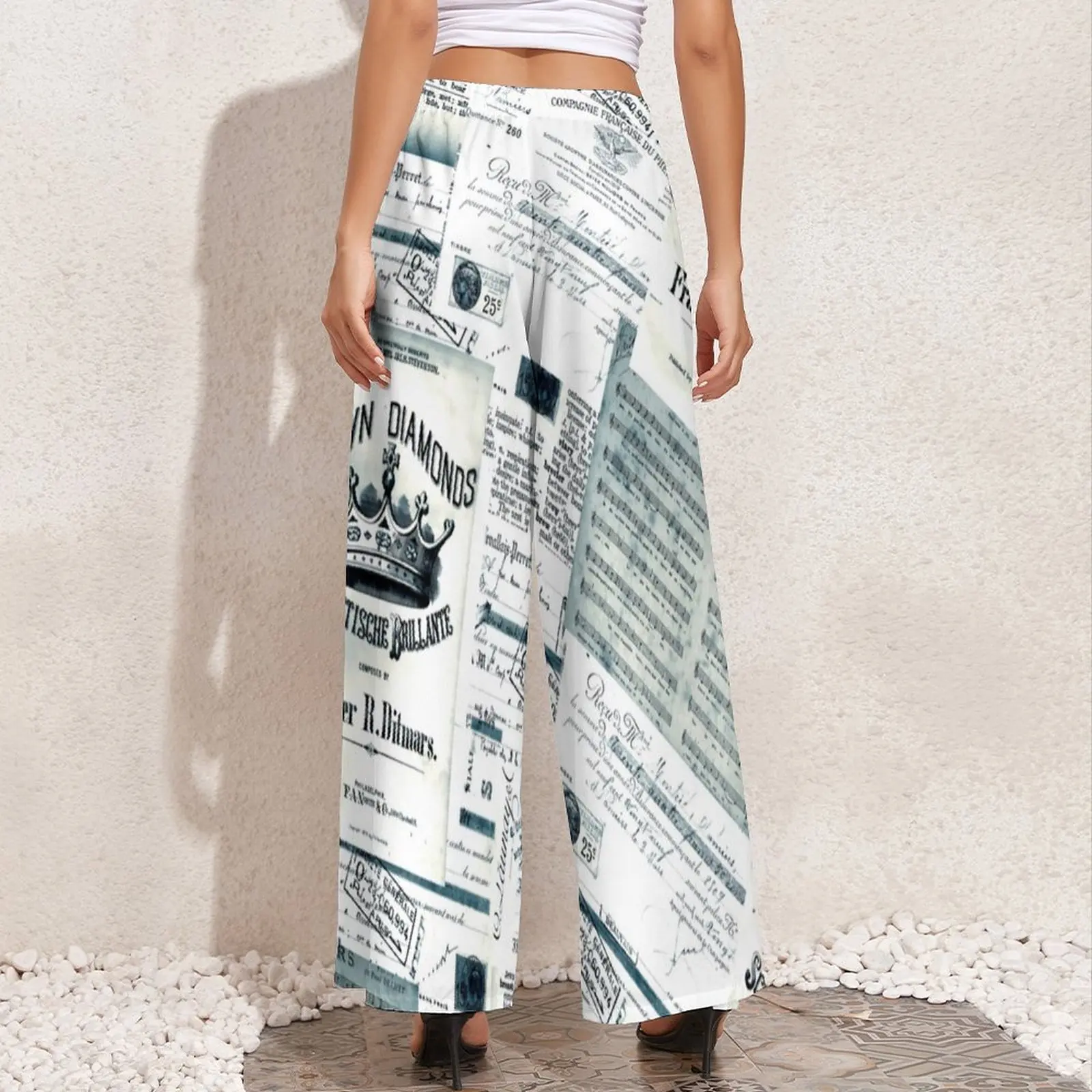 Newspaper Artwork Pants Vintage Black White Aesthetic Straight Wide Pants Elastic Waist Office Trousers 4XL 5XL 6XL