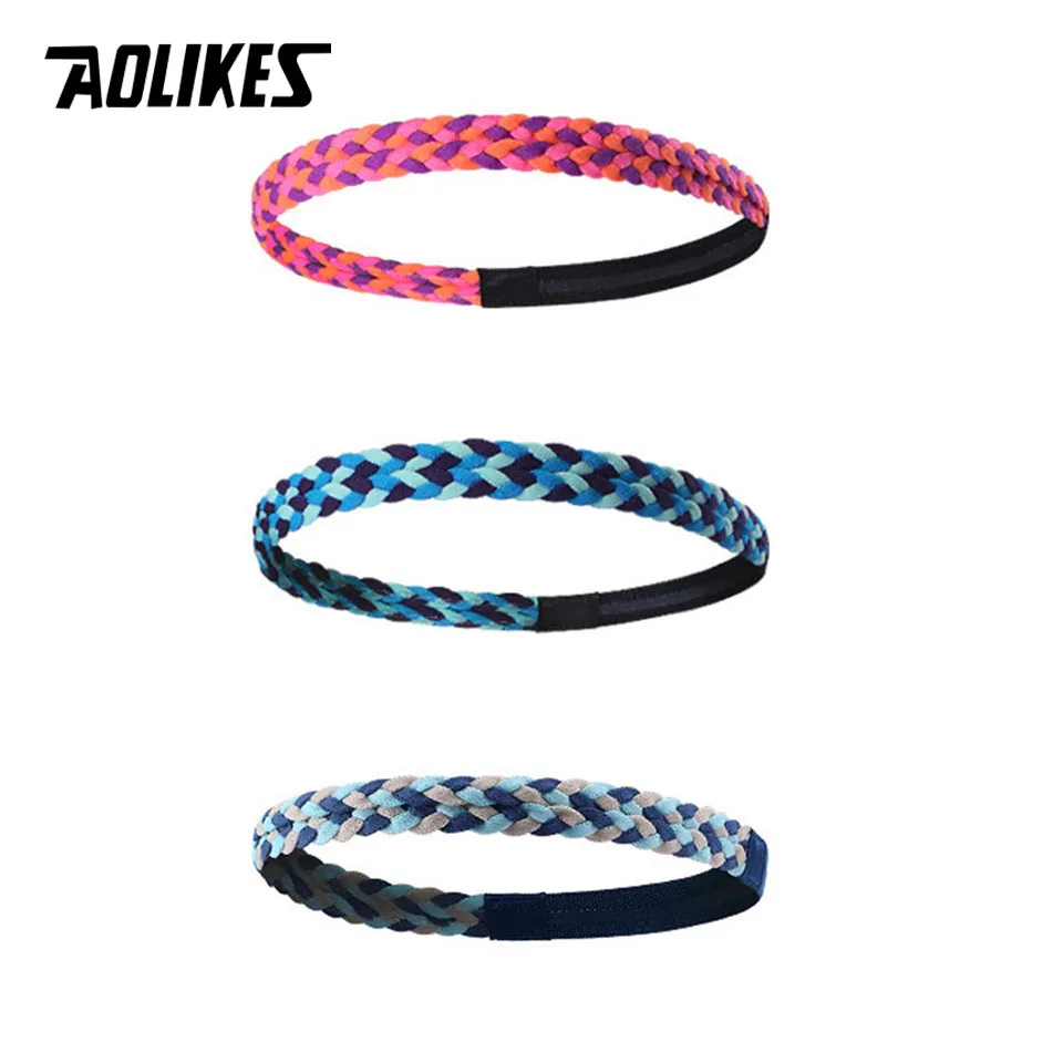 AOLIKES 1PCS Weave Elastic Yoga Sweatband For Women Men Running Hair Bands Fitness Sweat Bands Sport Silicone antiskid Headband