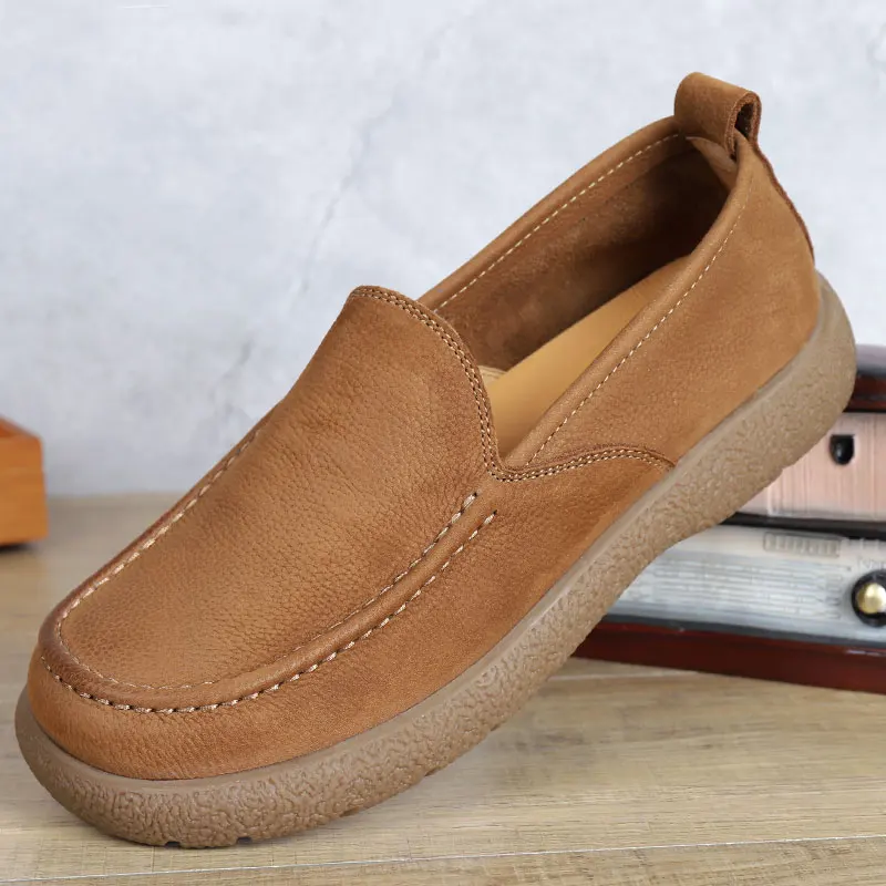

Men's Casual Breathable Leather oes Summer Wide Head Slip-On Retro Lazy Bean oes Leather Material Comfortable All-Match