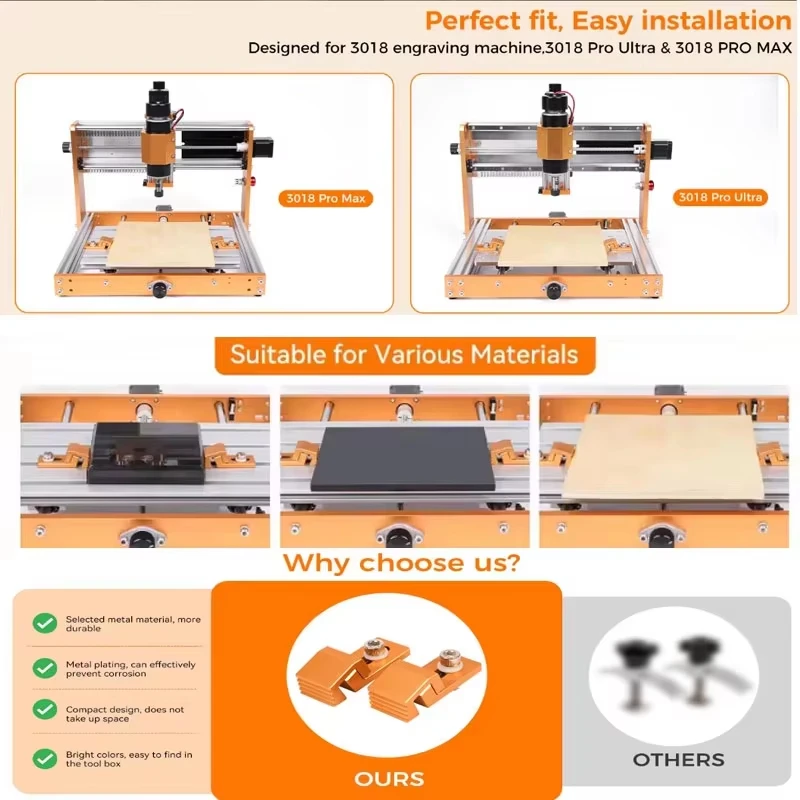 CNC 3018 Side Fixture Clamp T-Track Precision Clamping Vise Aluminum Tiger Claw Flat End Bench Clamp for CNC Machine