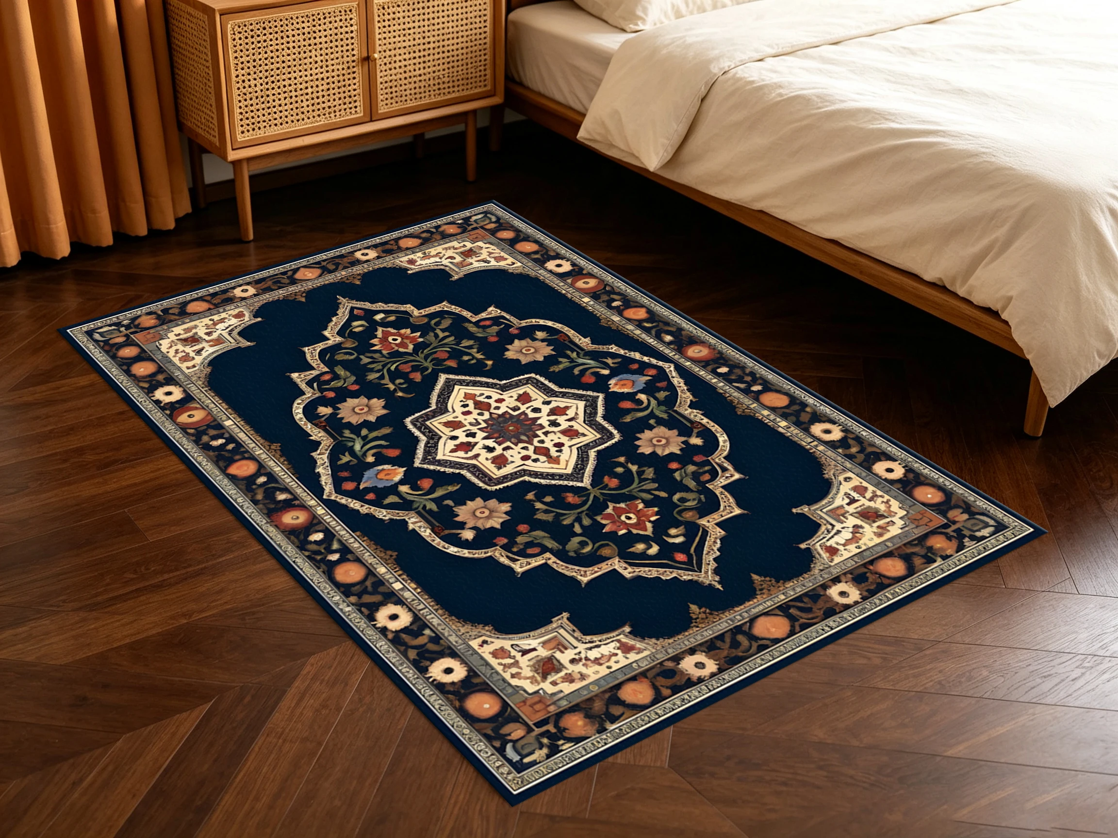 2D Large Rug with Retro Persian Star Flower and Intertwined Branch Pattern, a Light Luxury Exotic Style, Instantly Refreshes the Autumn and Winter Decor for the Living Room, Bedroom, and Coffee Table Area