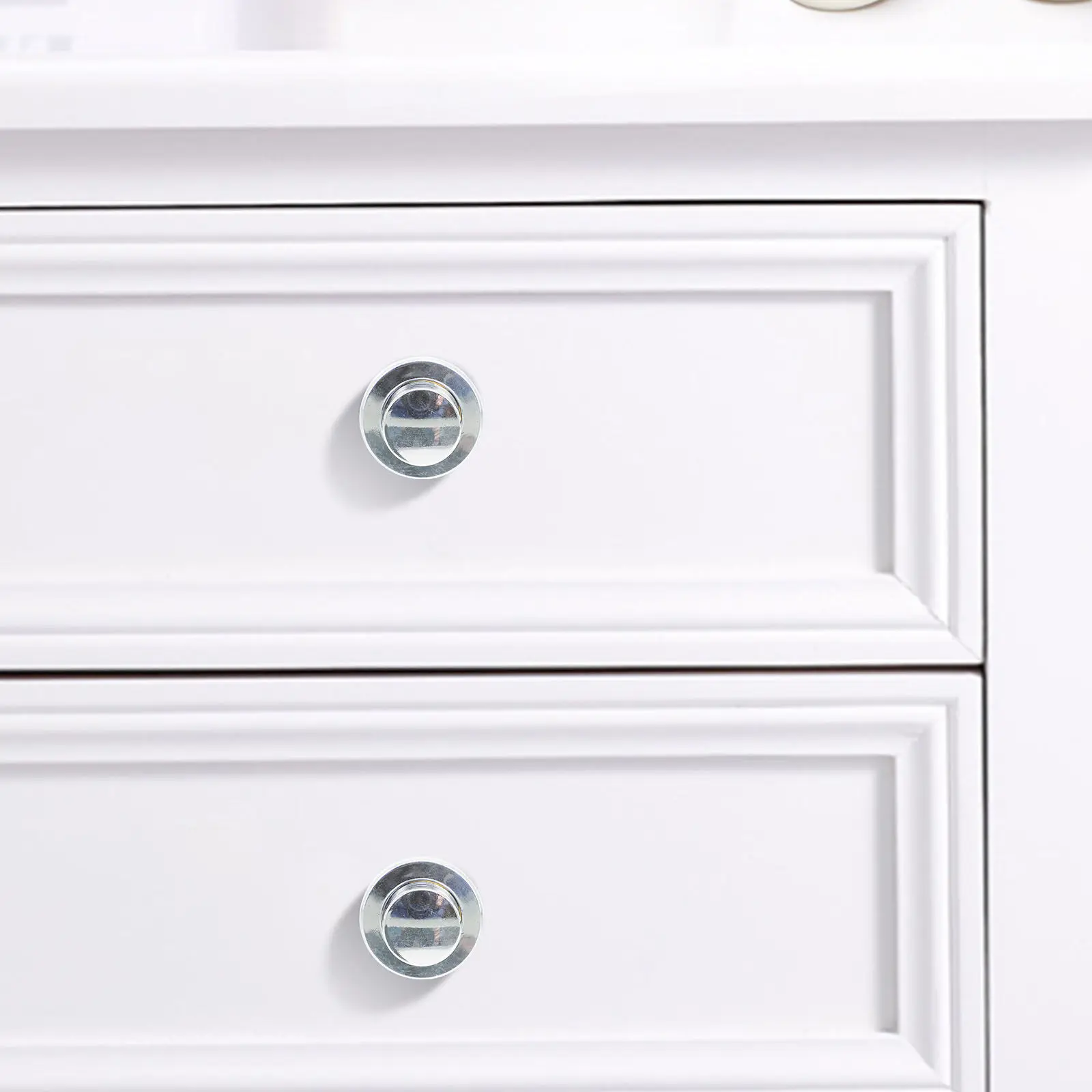 3Pcs Retractable Round Spring Cabinet Knobs Hidden Vanity Dresser Drawer Handle Cupboard Closet Hardware Silver