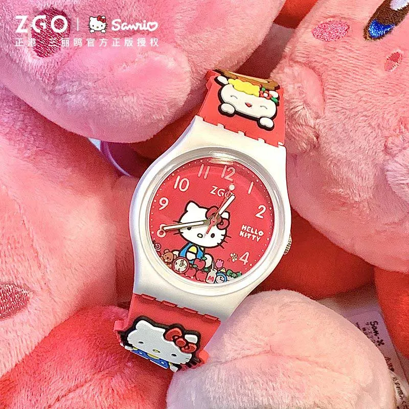 Sanrio Zgo Hellokitty Watch Digital Silicone Student Waterproof Luminous Pointer Watch For Student Birthday Gift