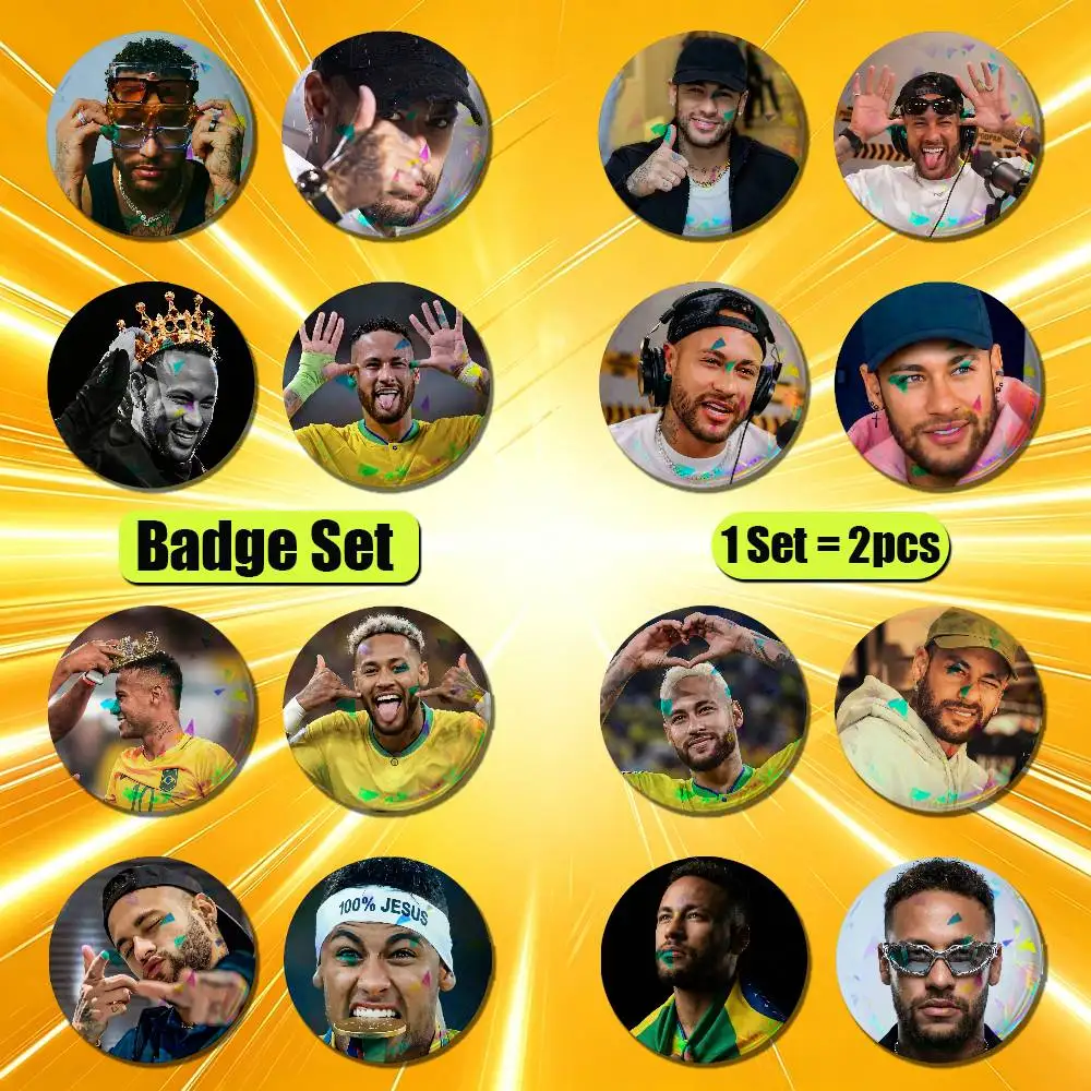 For Neymar Badge Pin Insignia 2 Pcs Set Round Button Emblem Laser Film Gift 44mm Custom
