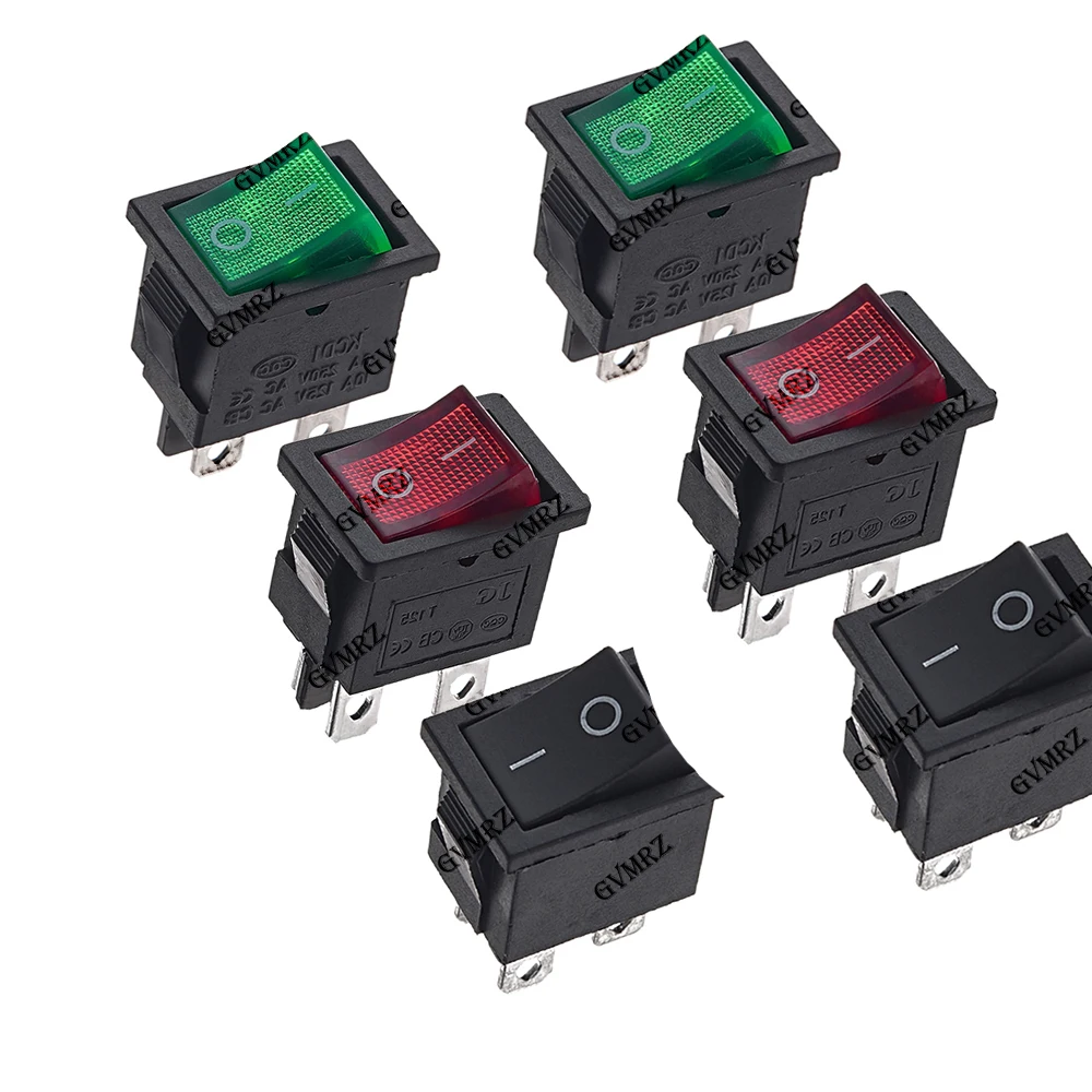 1PCS 4 Pin Boat Car Rocker Switch KCD1 LED ON-OFF 21*15mm 6A/250V 10A/125V AC Black Red Green Light Siwtch KCD1 21x15mm 4P