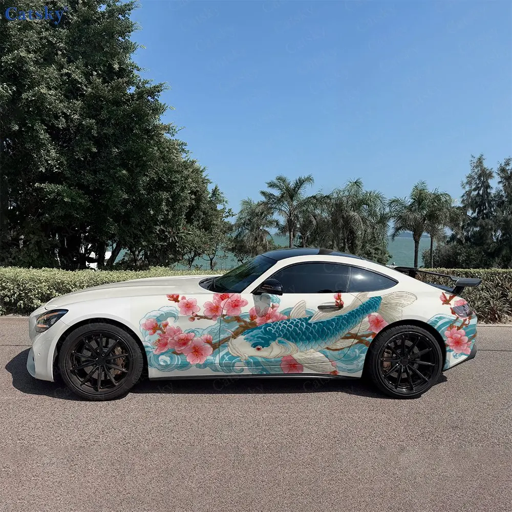 2pcs Wafu Koi Vibe, Durable, Fade-resistant, Enhance Vehicle Aesthetics With Bold Artistic Design Car Vinyl Wraps