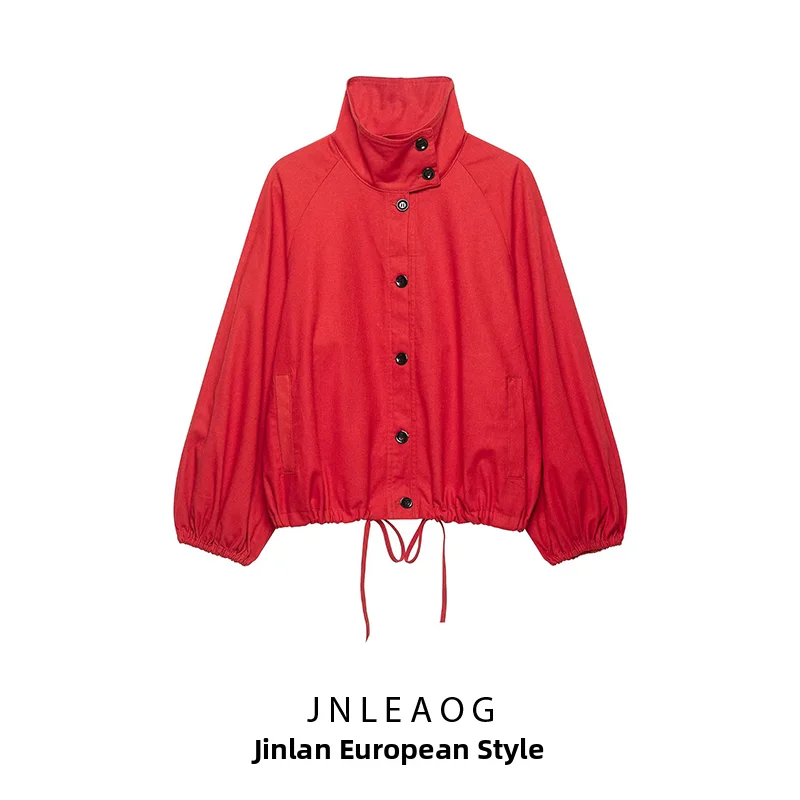 Fashionable Pilot Jacket Coat Stand Collar Women's Outerwear Autumn New Style JNLEAOG Polyester Standard Fit Button Closure
