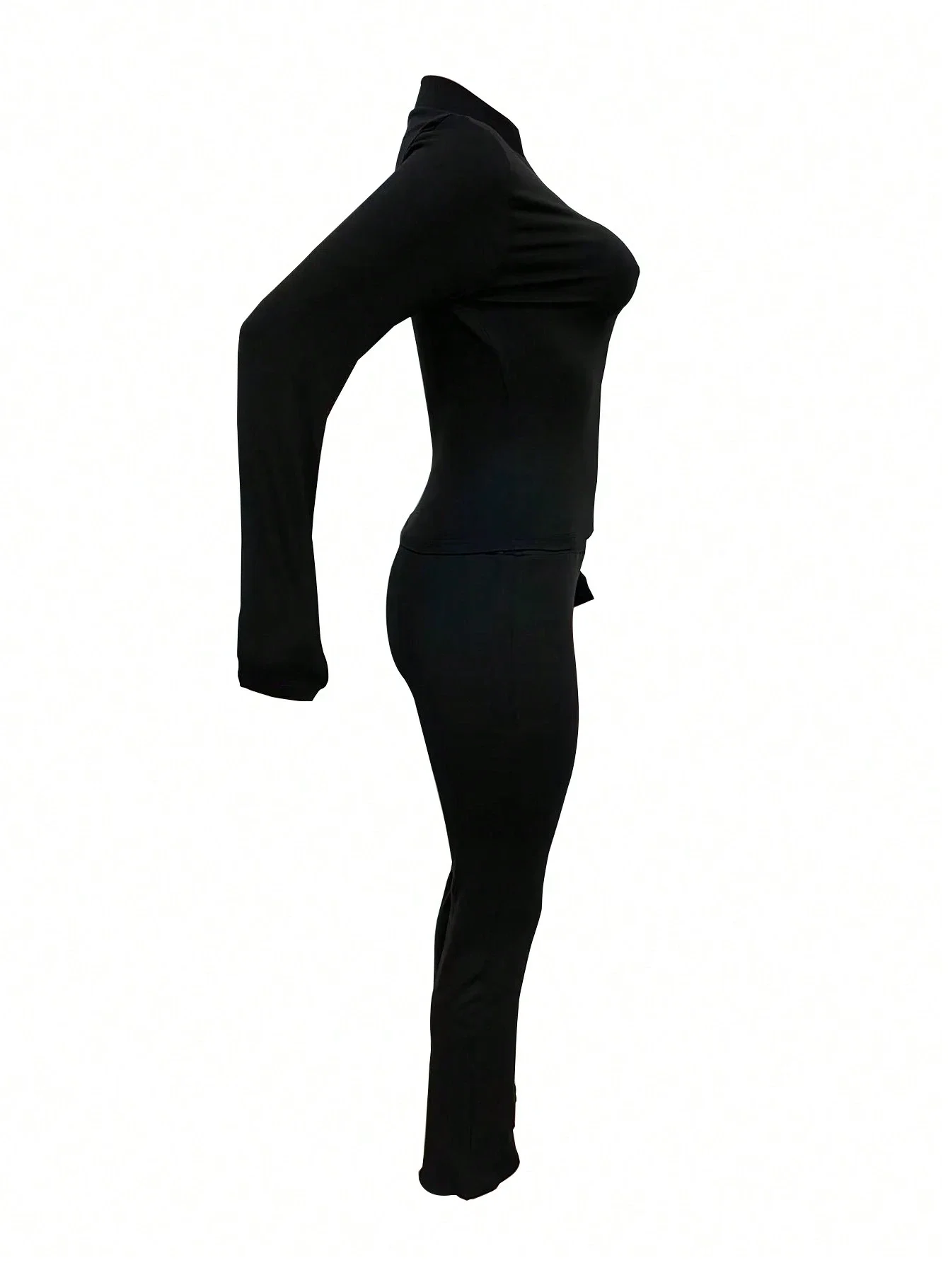 

Women Black Zipper Tight Top And Wide Leg Pants 3 Piece Set Casual Autumn Winter