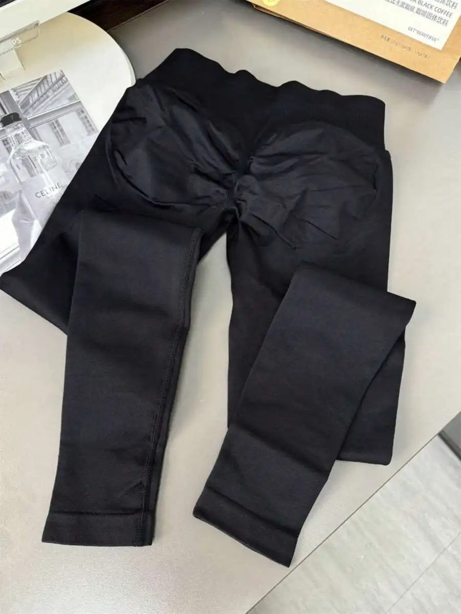 

Womens Low Waist Ribbed Seamless Yoga Leggings Stretchy Fitness Tights Black