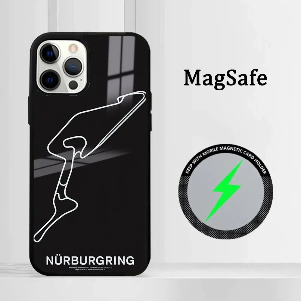 Nurburgring Sport Car Phone Case For IPhone 16 15 14 13 12 11 Pro Max Plus Mini Magsafe Mirror Wireless Magnetic Cover