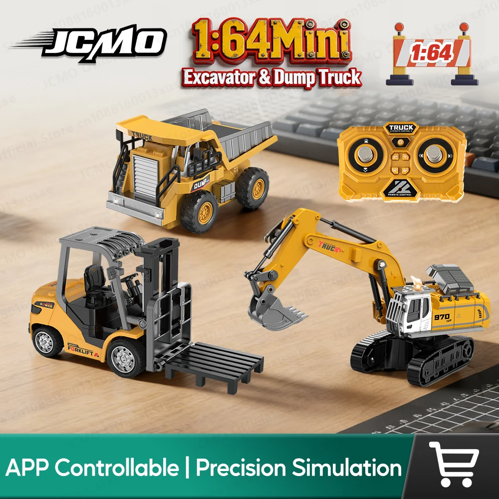 JCMO 1:64 Scale Remote Control Mini Excavator Dump Truck  Full-Scale Model Engineering Vehicle Toy For Kids And Collectors New