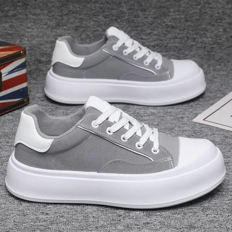New Arrival Men Thick Sole Casual Shoes Patchwork Brown White Canvas Sneakers Comfort Non Slip Streetwear Skateboard Footwear