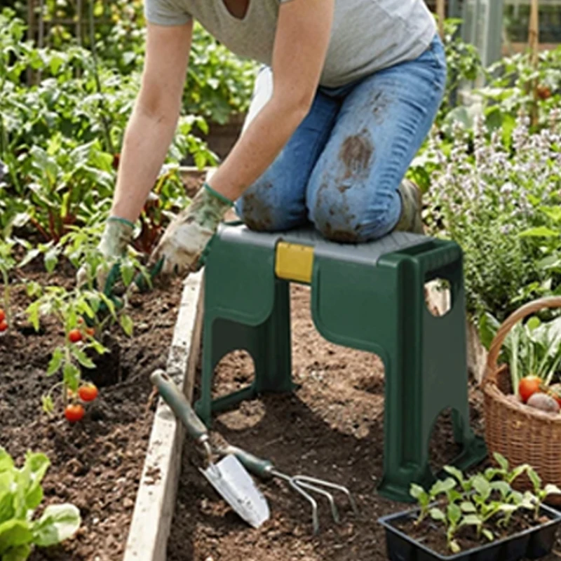 Portable Garden Stool with Storage, Plastic Garden with Carry Handles for Weeding, Repotting, Balcony Planting and D2RD