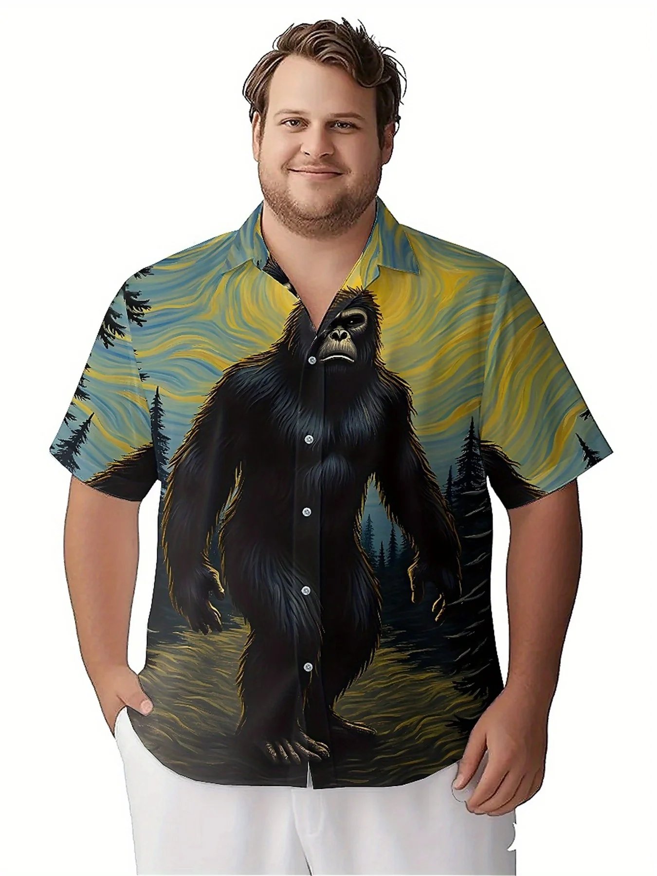 Men's Plus Size Hawaiian ShirtsMysterious Forest Giantpattern,New in Summer Fashion Tops,Hip Hop Rock Streetwear