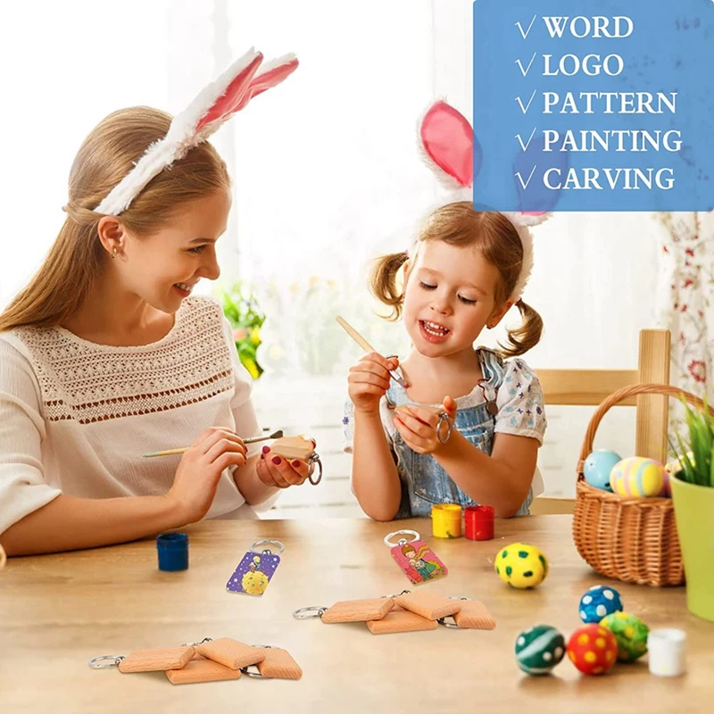 Wooden Key Ring Blank Wooden Key Chain DIY Personalized Wood Key Ring For DIY Crafts Decorations Gifts Pyrography Design