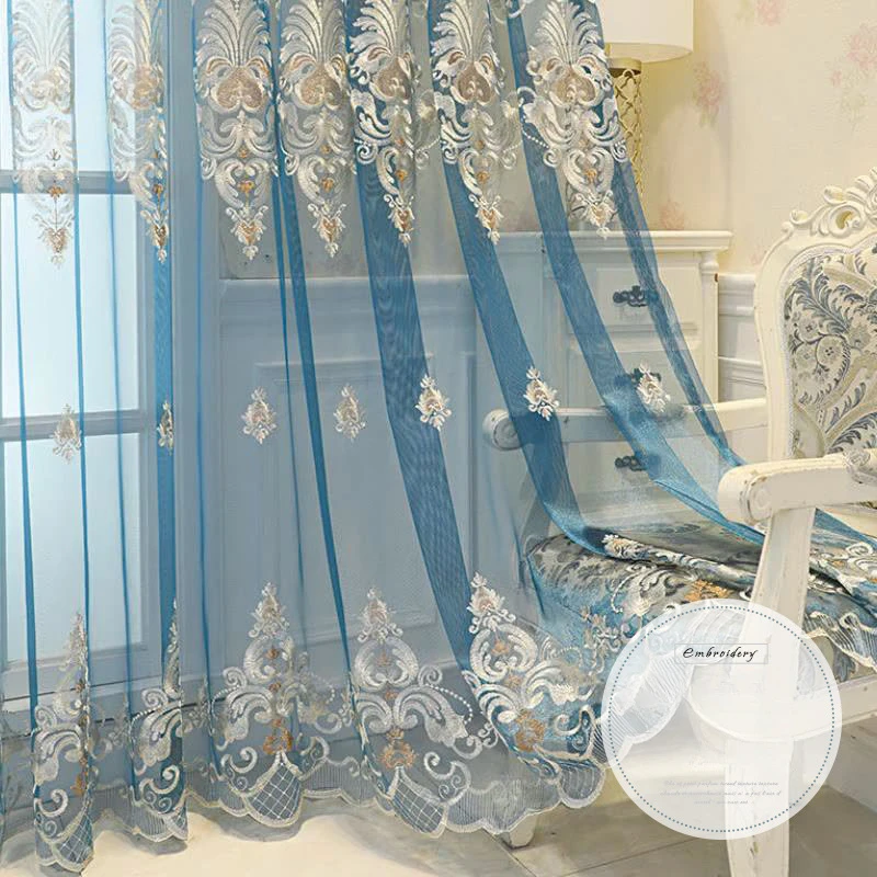 European Embroidery Window Screen Balcony Partition Curtains for Living Dining Room Bedroom Light-through Opaque Floating Window