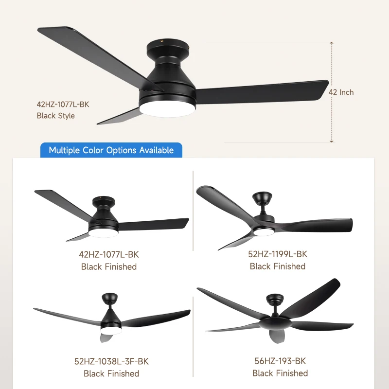 Modern 42 Inch LED Ceiling Fan With Smart Light For Home Living Room Bedroom And Bathroom