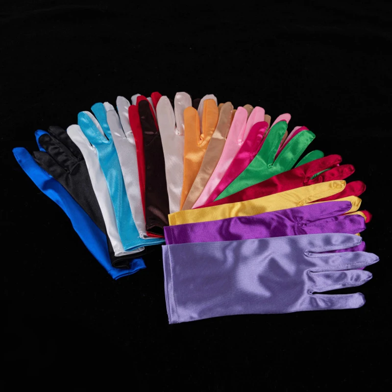 Gants en satin pour robe de mariée pour femme, mitaines courtes pour Rhde promo, performance de danse, Halloween, noir, commande, L78