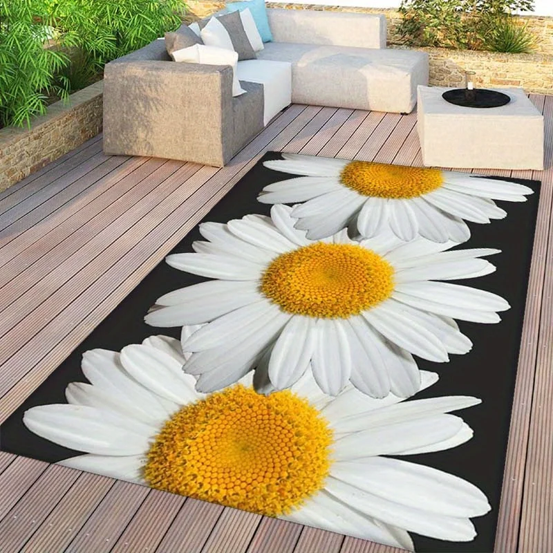 1pc Flowers Pattern Rug For Patio, Outdoor Rug Camping Mat For Backyard Deck Balcony Porch Farmhouse Home Decor, Aesthetic Room