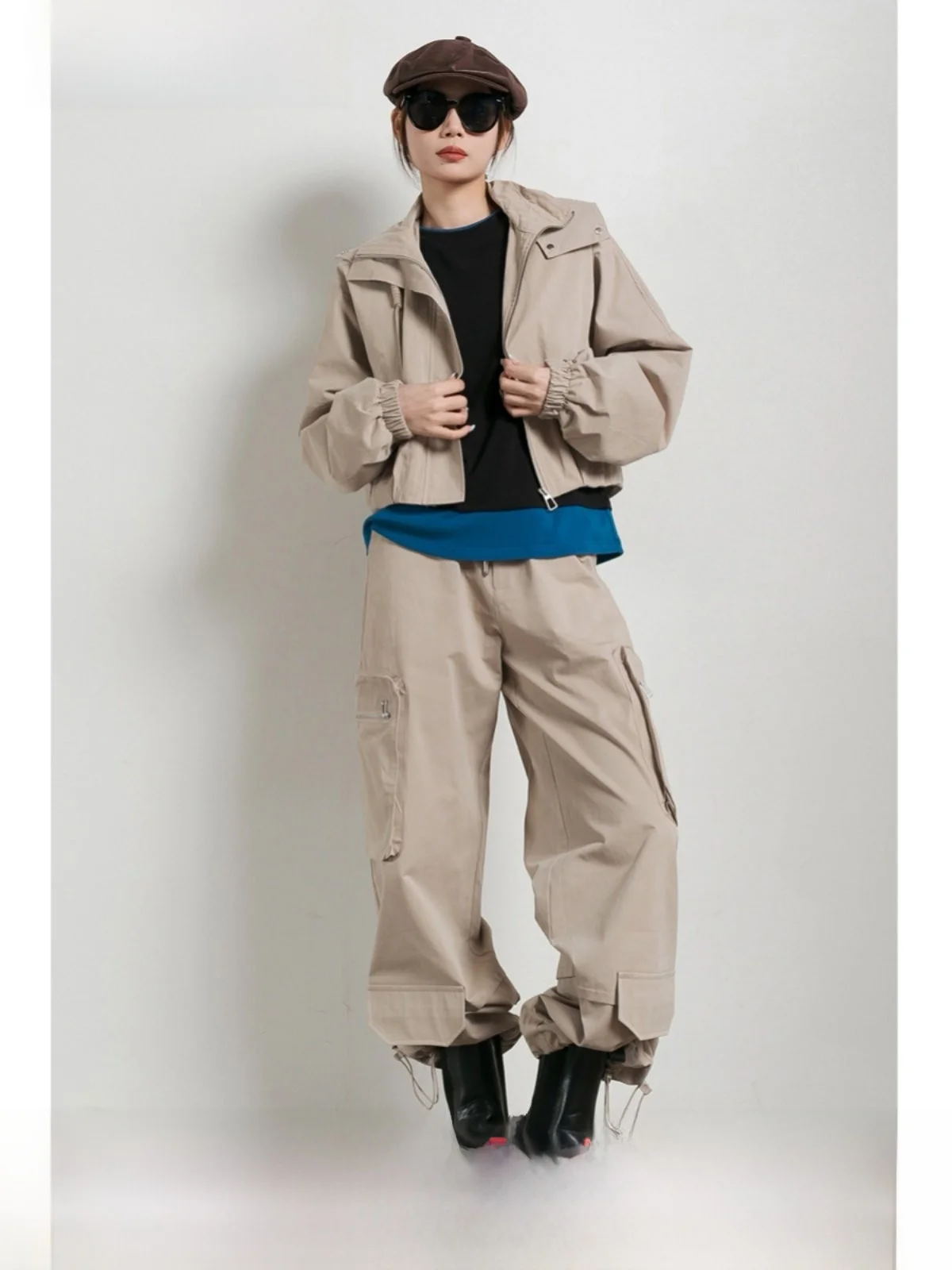 

Комплект Tide PA: женская демисезонная куртка с капюшоном и рабочие брюки, хлопковый костюм-двойка с длинным рукавом на молнии, модный китайский бренд