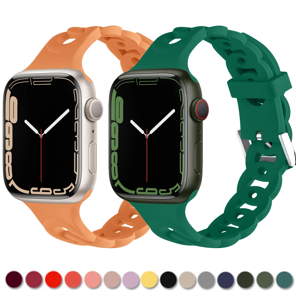 

Silicone Strap For Apple watch band 44mm 40mm 45mm 41mm 42mm 38mm 44 mm Accessories Gourmette bracelet iWatch serie 5 4 3 6 SE 7