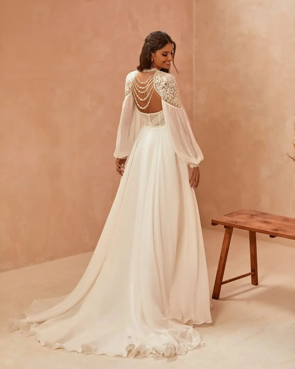 Robes de mariée en mousseline de soie Boho, appliques en dentelle, manches bouffantes, patients A-Line, quelle que soit la robe de mariée, sur mesure, priorité, 2022