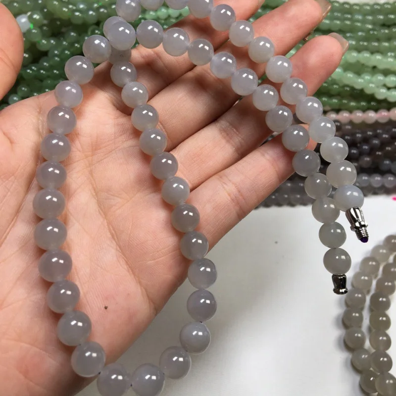 Hetian Jade Purple Round Bead Necklace 8Mm Pendant Bracelet Accessories