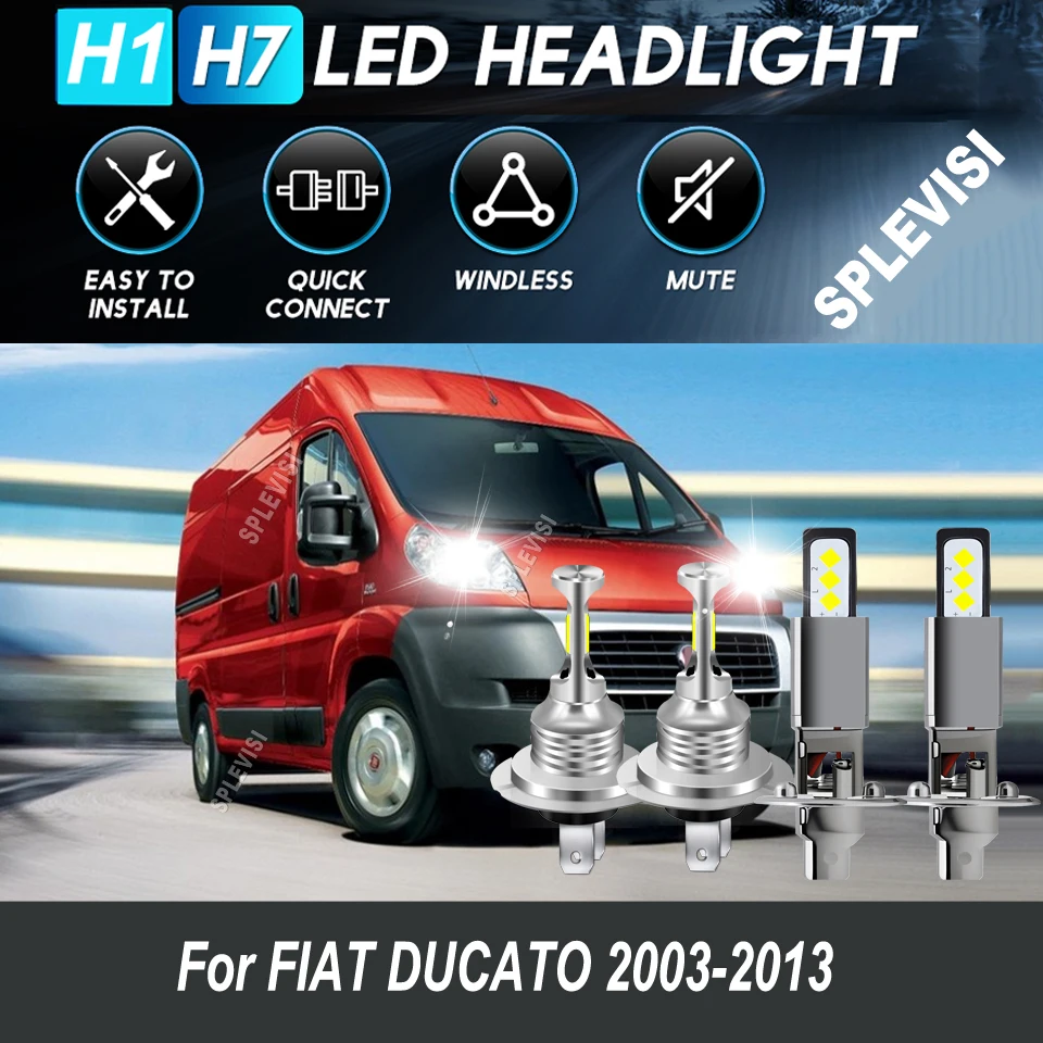 

H1 H7 LED Headlight High Low Lamp 1 : 1 Identical Size Design For FIAT DUCATO 2003 2004 2005 2006 2007 2008 2009 2010 2011-2013