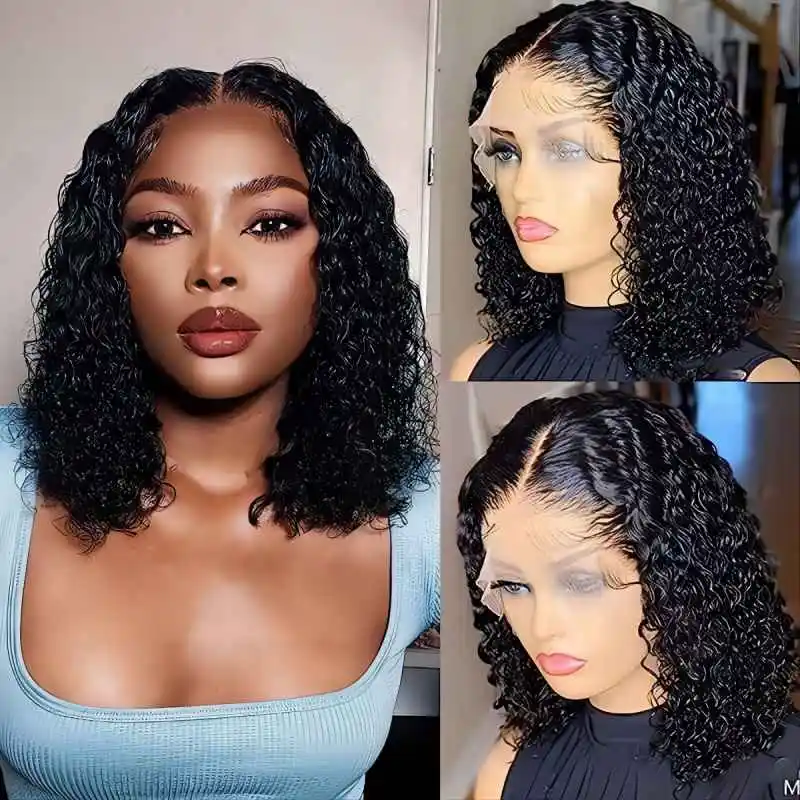 

Jerry Curly Short Bob Wig Brazilian Virgin Human Hair 13x4 Transparent Lace Front Wigs Pre Plucked For Black Women 180% Density