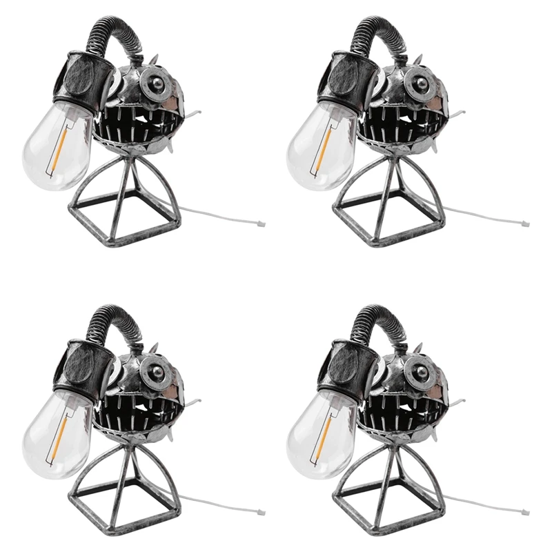 4X Angler Fish Lamp USB Rechargeable Desktop Metal Light Handmade Craft Home Living Room Decoration Small