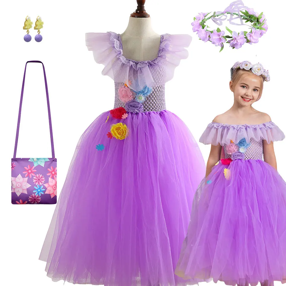 

Disney Isabella Cosplay Costume Girls Tulle Dress Floral Encanto Clothes Birthday Carnival Gown Children Fantasia Tutu Dress