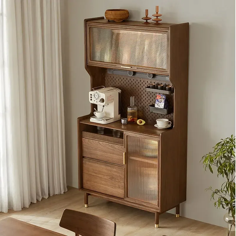 Nordic black walnut side cabinet small fresh simple light luxury retro wine cabinet Japanese wall locker multi-function