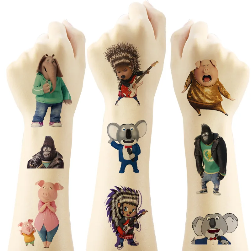 Sing Comedy Tattoo Stickers Waterproof Cute Sticker Anime Birthday Party Supplies Decoration for Kids Reward Toy Christmas Gift