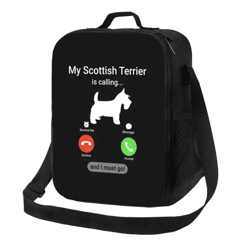 

My Scottish Terrier Is Calling Thermal Insulated Lunch Bags Scottie Dog Resuable Lunch Container for School Bento Food Box