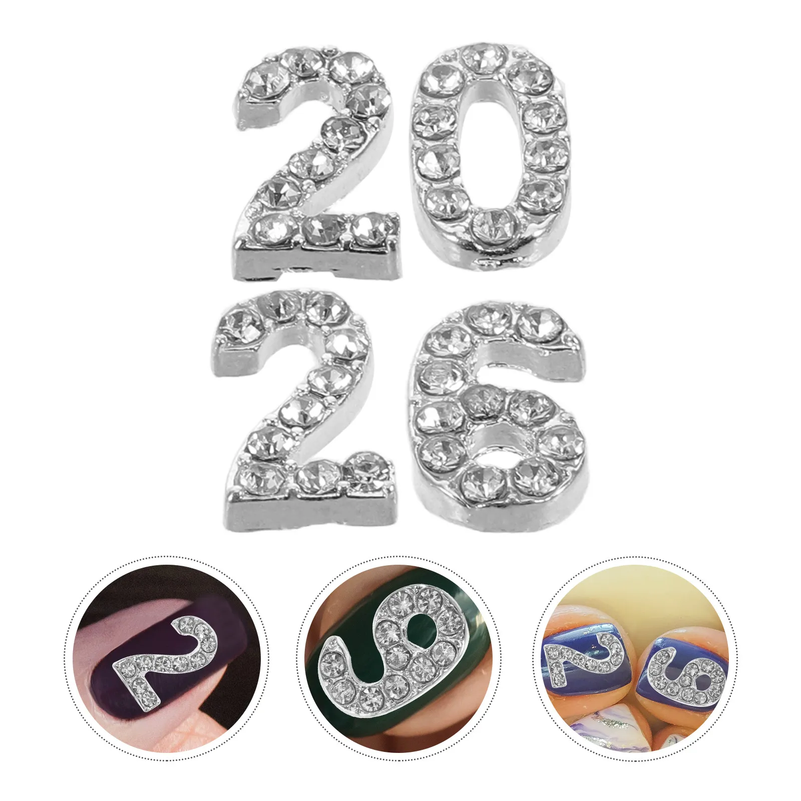 32Pcs Silver Nail Charms Rhinestone Number Flatback Metal Nail Art Decorations Birthday Wedding Party Prom Nails Jewelry