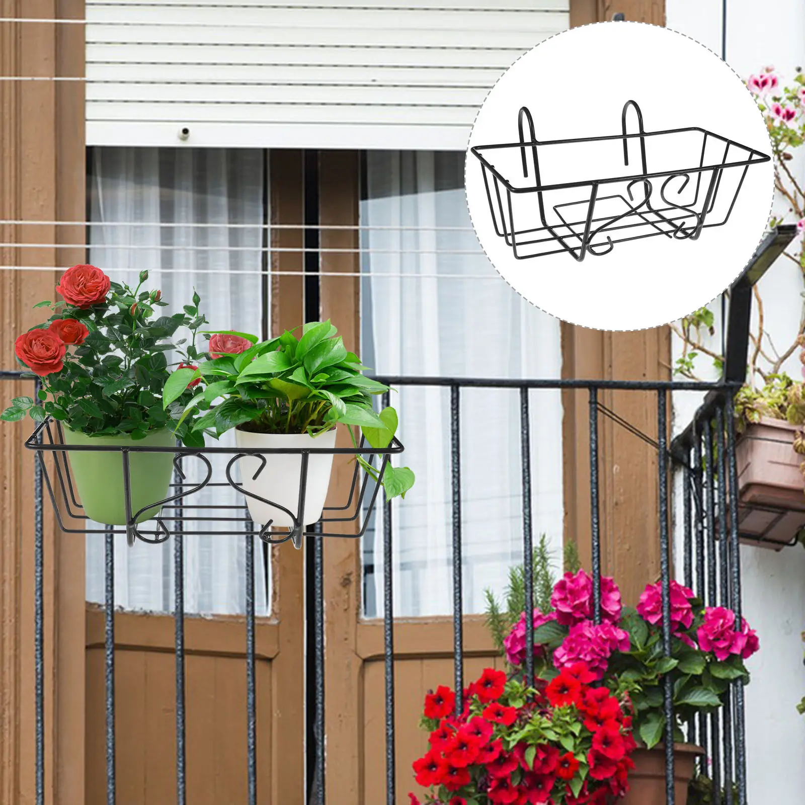 Metal Flower Pot Wall Hanger Black Iron Rust Resistant Wall-Mounted Planter Rack Balcony Flowerpot Display Stand Indoor Outdoor