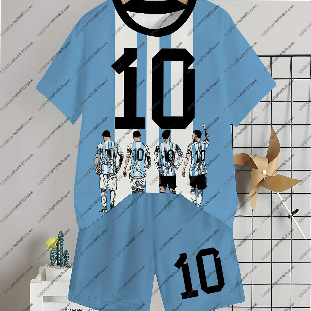 كرة القدم جيرسي ميسي 10 المحملة الرجال الاطفال مجموعة كرة القدم الصبي الرياضة السراويل عادية تي شيرت هدية الشباب التجفيف السريع الزي الوالدين والطفل
