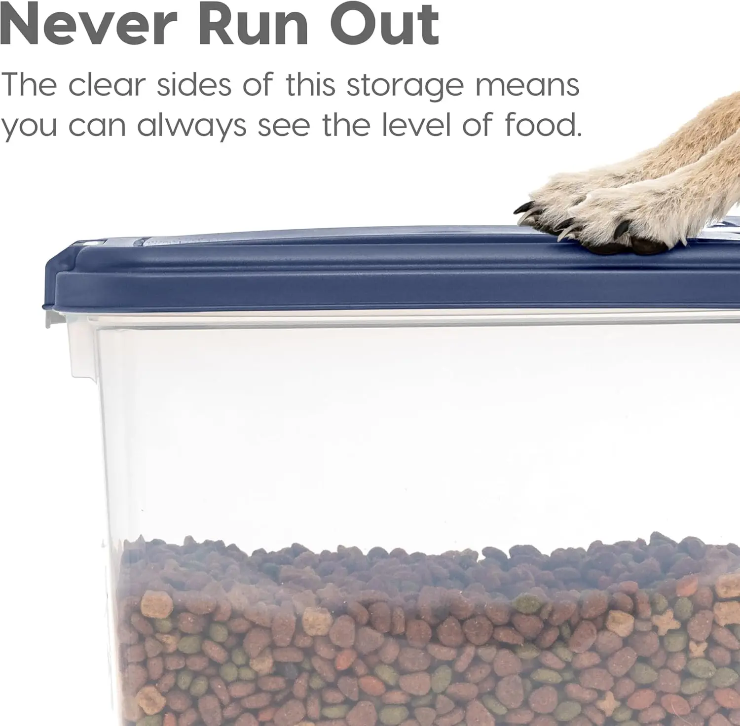 Récipient hermétique de conservation des aliments pour chiens, combo 30 lb et 11 lb avec roulettes et cuillère, empilable pour une mobilité facile en bleu marine