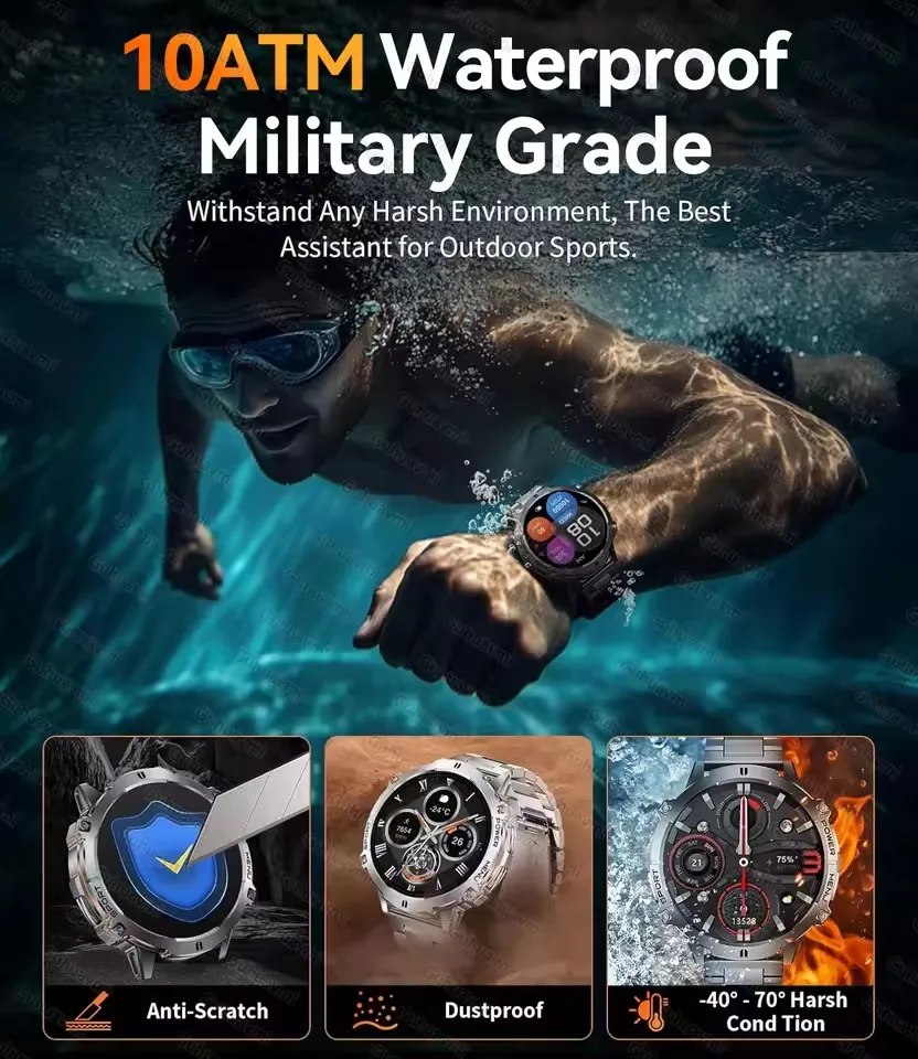 2025 New X3 1000mAh Large Battery Men Smart Watch GPS Compass 10ATM Professional Waterproof Bluetooth Call Sports Man Smartwatch