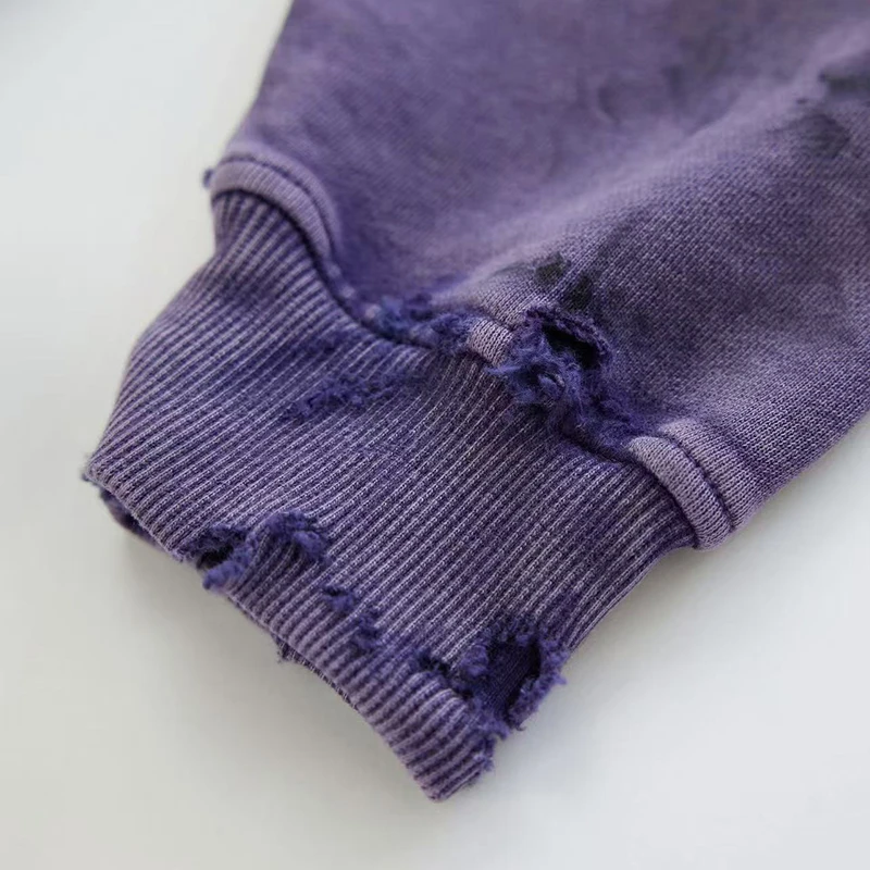 Good Quality 25ss Washed Distress SSSAINT Long Sleeve T-Shirt Print  Fashion Men Women Cotton Vintage Wear Holes Style