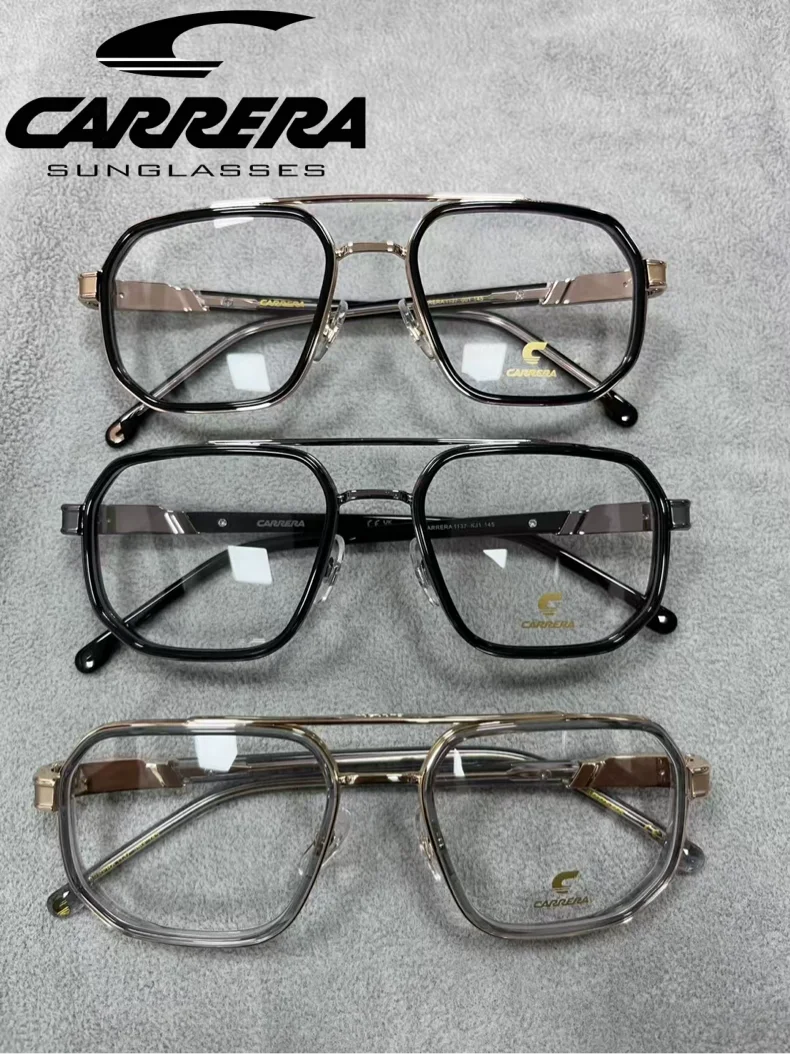 

CARRERA 1137 Authentic Fashion Double Bridges Women Glasses Frame Clear Anti-Blu-Ray Eyewear Retro Men pilot Optical Goggles