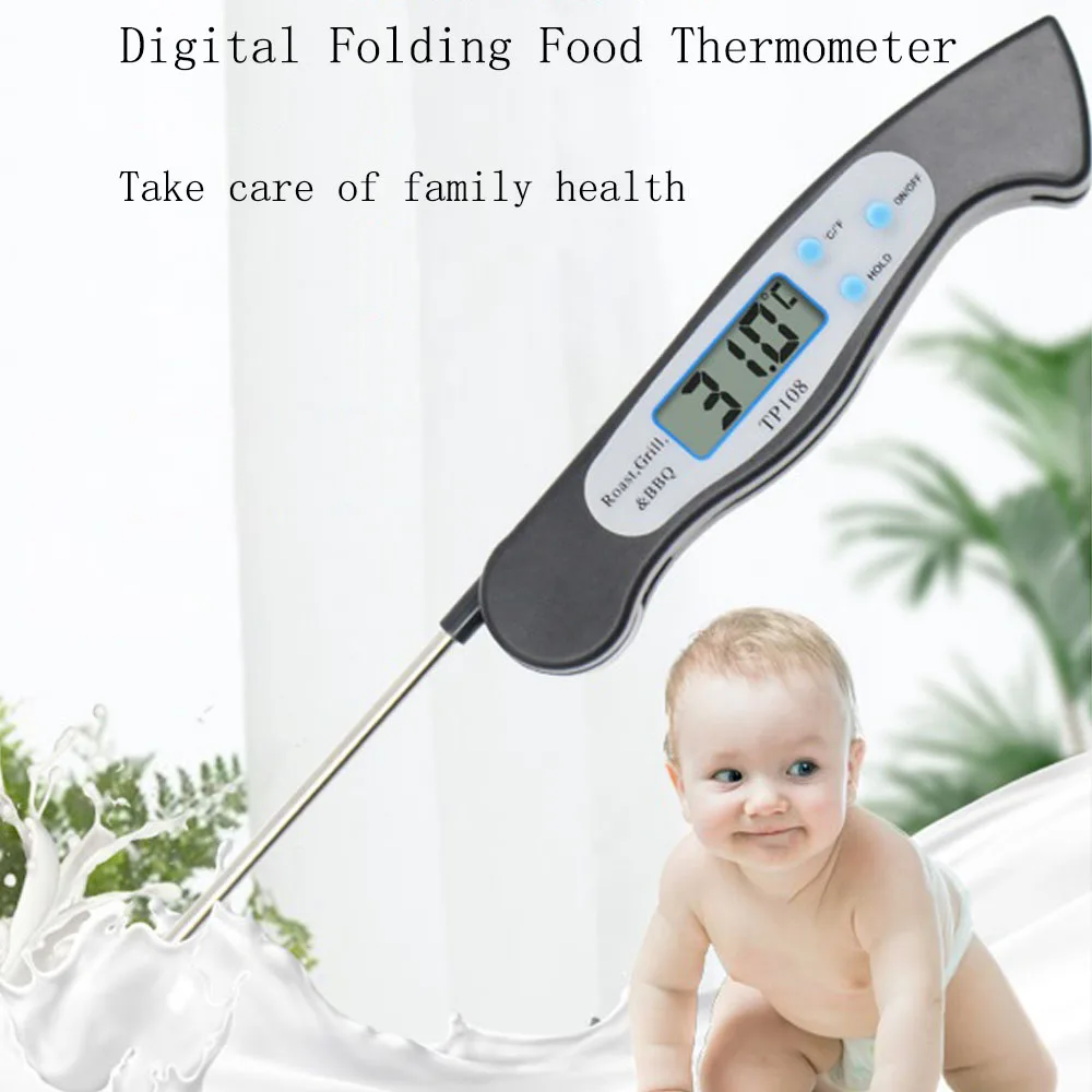 TP108 180° Foldable Food Thermometer Programmed Digital Kitchen Food Cooking BBQ Meat Barbecue Probe Type Temperature Gauge
