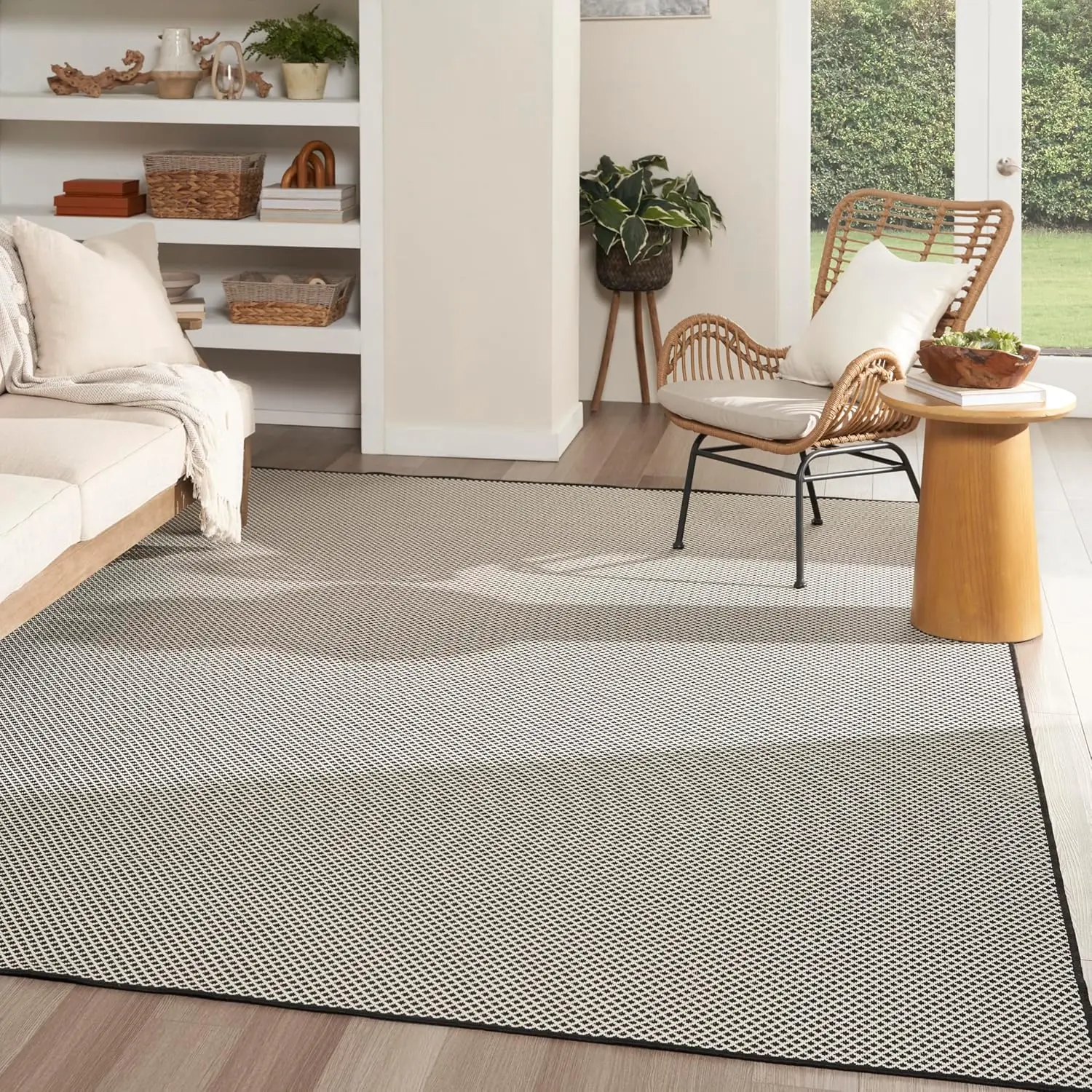 

Home Courtyard Black White 9' x 12' Area Rug - Easy Clean, Non Shedding, Bed Room, Living Room, Dining Room, Kitchen (9' x 12