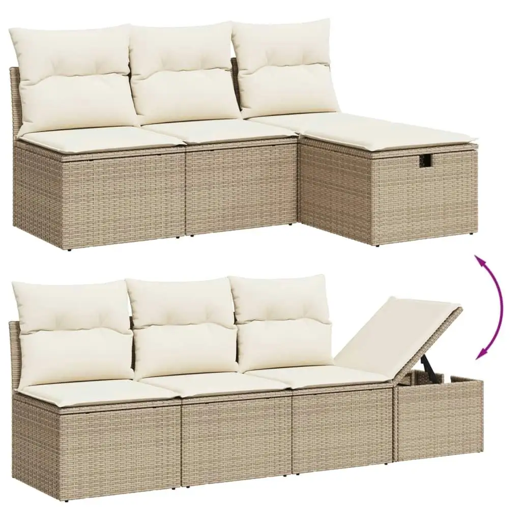 Beige Poly Rattan Garden Sofa Set Large Modular Steel Stylish Outdoor Furniture