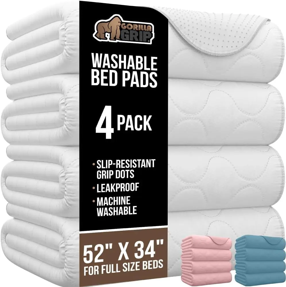 

Washable Underpads, Waterproof Reusable Heavy Absorbency Ontinence Bed Pads, Leak Proof Toddler Mattr Pad, 52X34 4 Pack, Slip