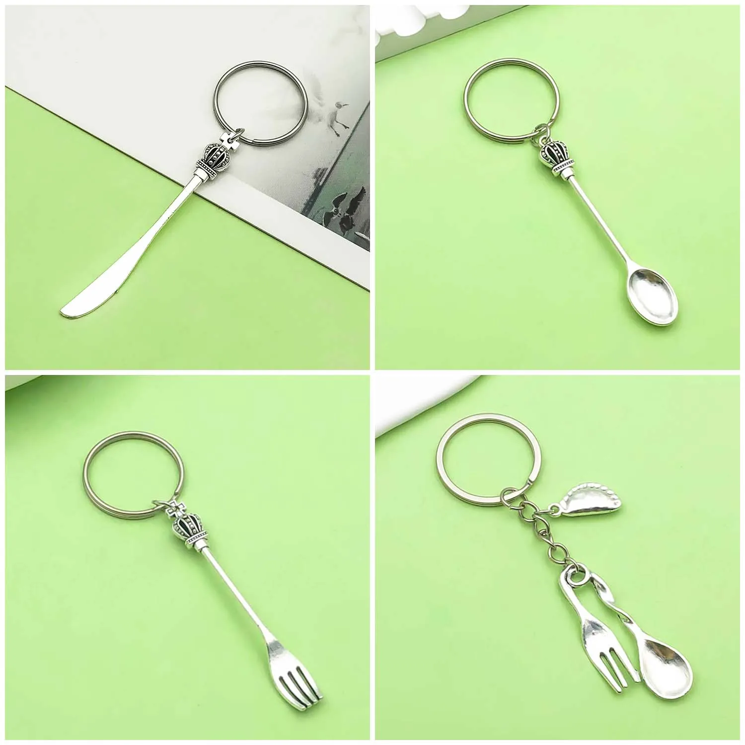 1pc Mini Simulation Tableware Keychain, Alloy Crown Knife, Fork, Spoon Key Ring, For Car Keys, Backpacks, Wallets